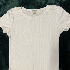 White Ribbed Short Sleeve Top